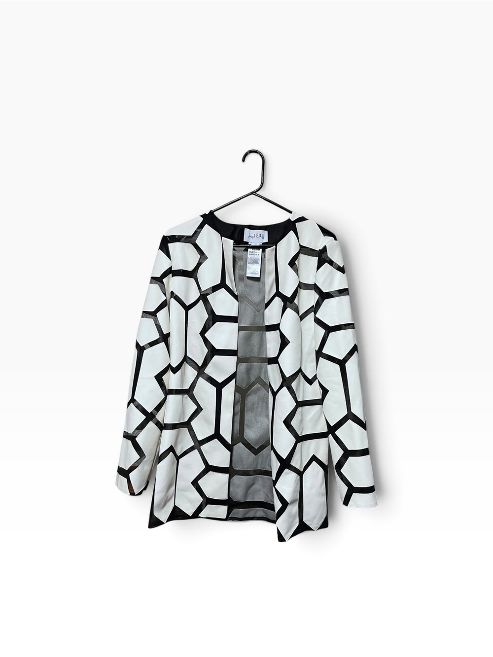 Joseph Ribkoff Laser Cut Leatherette Geometric Mesh Open Jacket